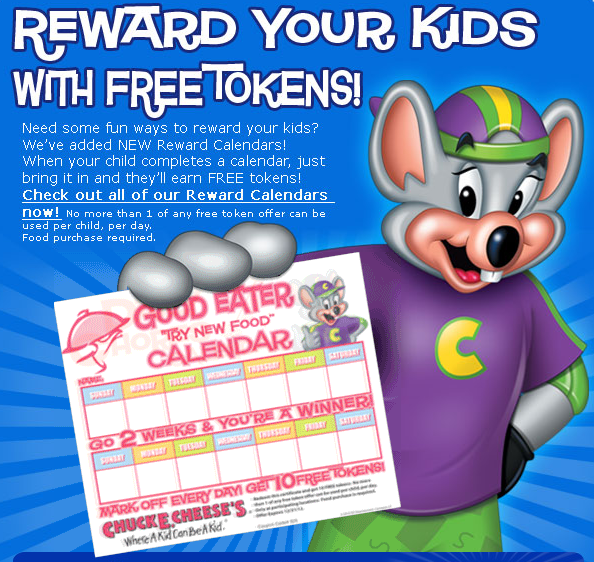 Where can you get Chuck E. Cheese's tokens for free?